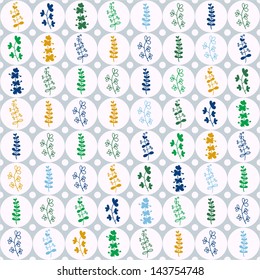 Seamless pattern of a variety of plants in the circles for textiles, interior design, for book design, website background 