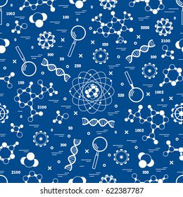 Seamless pattern with variety scientific, education elements. Design for banner, poster or print.