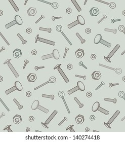 Seamless pattern with variety of screws in vintage style on blue background