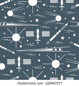 Seamless pattern with variety space exploration elements. Design for banner, poster or print.