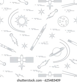 Seamless pattern with variety space exploration elements. Design for banner, poster or print.