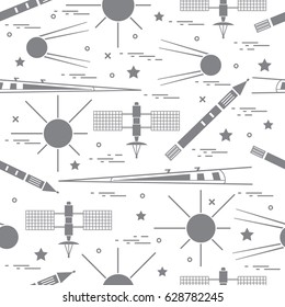 Seamless pattern with variety space exploration elements. Design for banner, poster or print.