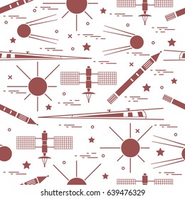 Seamless pattern with variety space exploration elements. Design for banner, poster or print.