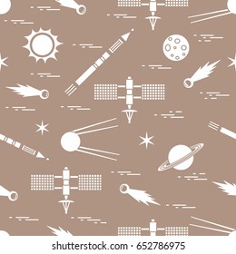 Seamless pattern with variety space exploration elements. Design for banner, poster or print.