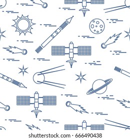 Seamless pattern with variety space exploration elements. Design for banner, poster or print.
