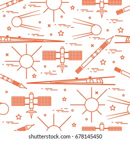 Seamless pattern with variety space exploration elements. Design for banner, poster or print.