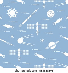 Seamless pattern with variety space exploration elements. Design for banner, poster or print.