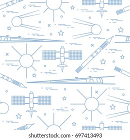 Seamless pattern with variety space exploration elements. Design for banner, poster or print.