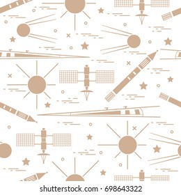 Seamless pattern with variety space exploration elements. Design for banner, poster or print.