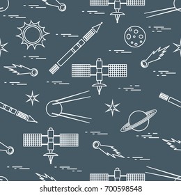 Seamless pattern with variety space exploration elements. Design for banner, poster or print.