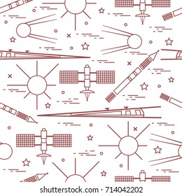 Seamless pattern with variety space exploration elements. Design for banner, poster or print.