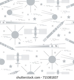 Seamless pattern with variety space exploration elements. Design for banner, poster or print.