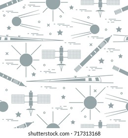 Seamless pattern with variety space exploration elements. Design for banner, poster or print.