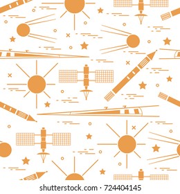 Seamless pattern with variety space exploration elements. Design for banner, poster or print.
