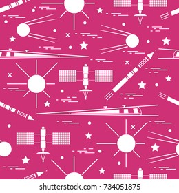 Seamless pattern with variety space exploration elements. Design for banner, poster or print.