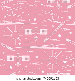 Seamless pattern with variety space exploration elements. Design for banner, poster or print.