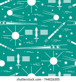 Seamless pattern with variety space exploration elements. Design for banner, poster or print.