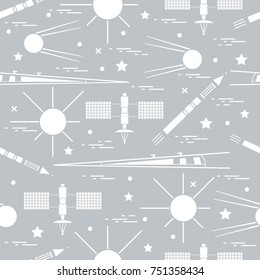 Seamless pattern with variety space exploration elements. Design for banner, poster or print.