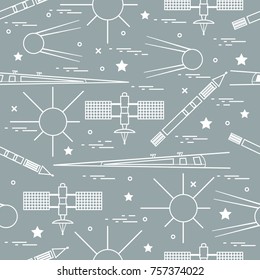 Seamless pattern with variety space exploration elements. Design for banner, poster or print.