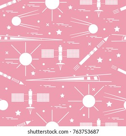 Seamless pattern with variety space exploration elements. Design for banner, poster or print.