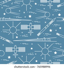 Seamless pattern with variety space exploration elements. Design for banner, poster or print.