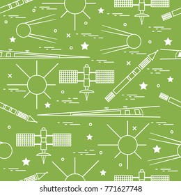 Seamless pattern with variety space exploration elements. Design for banner, poster or print.