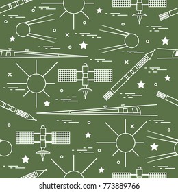 Seamless pattern with variety space exploration elements. Design for banner, poster or print.