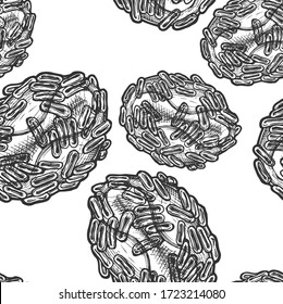 Seamless Pattern With Variola Virus. Vector Illustration In Vintage Engraved Style.