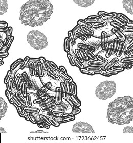 Seamless Pattern With Variola Virus. Vector Illustration In Vintage Engraved Style.