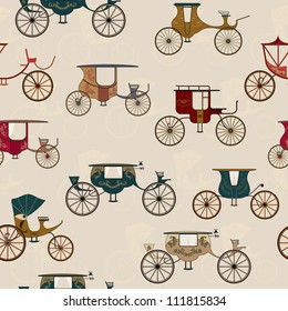 Seamless pattern with various antique carriages
