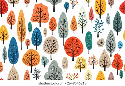 seamless pattern with various autumn tree for autumn fall. vector print