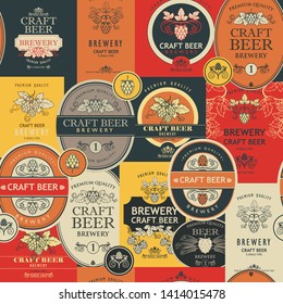 seamless pattern with various beer labels in retro style