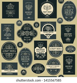 seamless pattern with various beer labels in retro style