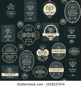 seamless pattern with various beer labels in retro style