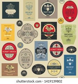 seamless pattern with various beer labels in retro style