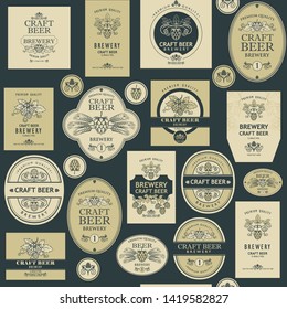 seamless pattern with various beer labels in retro style