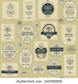 seamless pattern with various beer labels in retro style