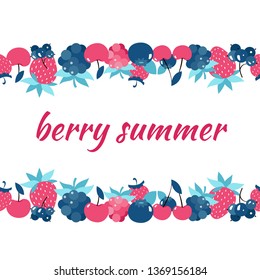 Seamless pattern with various berries. Cherry, strawberry, raspberry, blueberry, bilberry, black currant - Vector