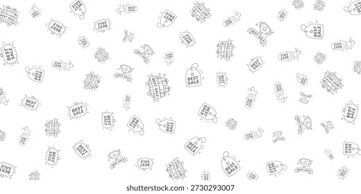 Patrón sin fisuras de varios iconos y etiquetas de arte de línea temática "Best Sale" sobre un fondo blanco, perfecto para diseños promocionales y materiales de marketing.