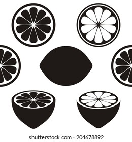 Seamless pattern with various black lemon symbols