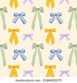 Seamless pattern with various  bow knot.Elegant coquette ribbon background. 