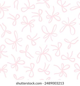 Seamless pattern with various bow knots, gift ribbons. Trendy hair braiding accessory. Cute hand drawn cartoon vector illustration. Background for Valentine's day