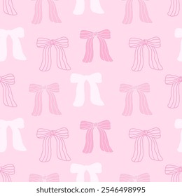 Seamless pattern with various bow knots. Trendy hair braiding accessory. Editable vector illustration for wrapping paper, packaging, fabric, wallpaper, phone case etc. 