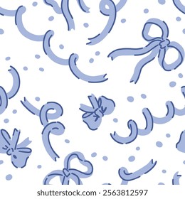 Patrón sin fisuras de varios arcos, cintas de regalo, bowknots en estilo de dibujos animados. Presente el ornamento de la decoración de envoltura. Diseño de Vector para vacaciones.