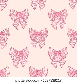 Patrón sin fisuras con varios lazos en tonos rosados. Núcleo Coquette. Diseño de fondo plano. Repetir la impresión para la tela, papel de embalaje, materia textil