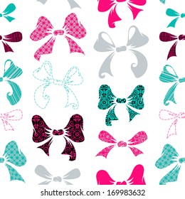 Seamless pattern of various bows. Vector illustration for your festive design. EPS 8.