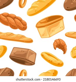 Seamless pattern with various bread. Image for bakeries and groceries. Healthy food.