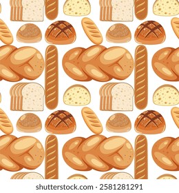 A seamless pattern of various bread types