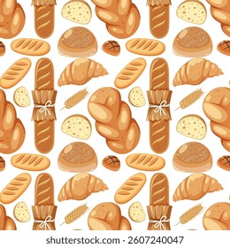 A seamless pattern of various bread types