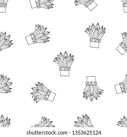 Seamless pattern of various cactus on a pot hand drawn in black and white doodle vector